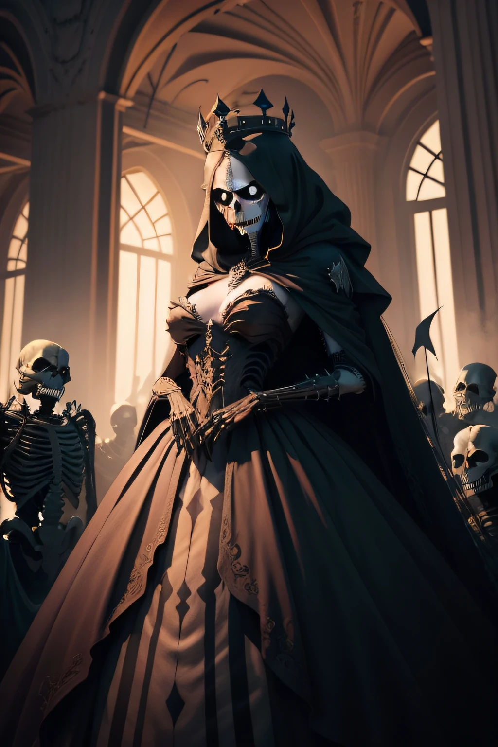 undead queen of worms, army of skeletons background
