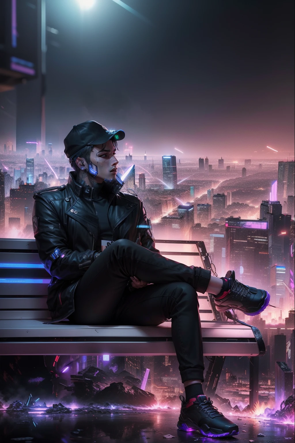 change background cyberpunk handsome boy realistic Ultra 8k realistic