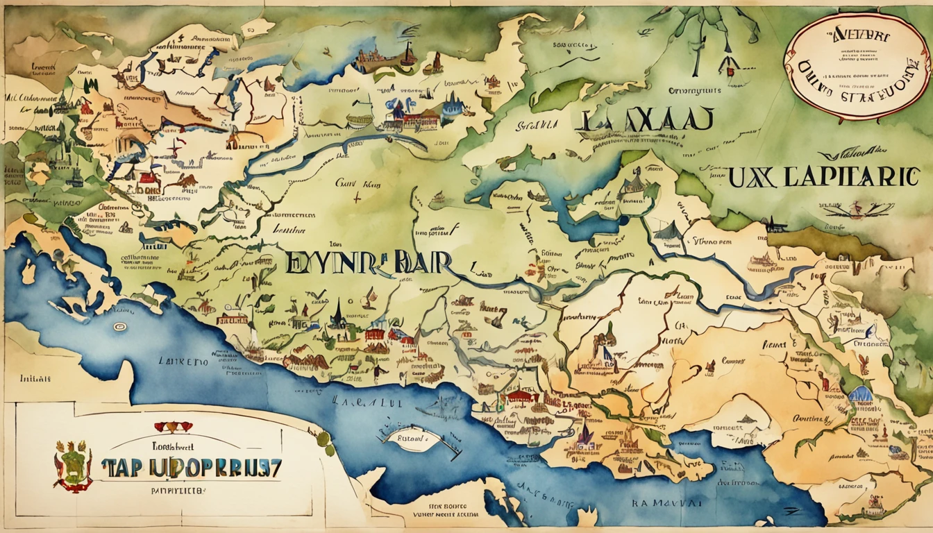 Poster in the style of the 1930s,Map with Caesar's empire, Close-up depicts the Trans-Amur Republic