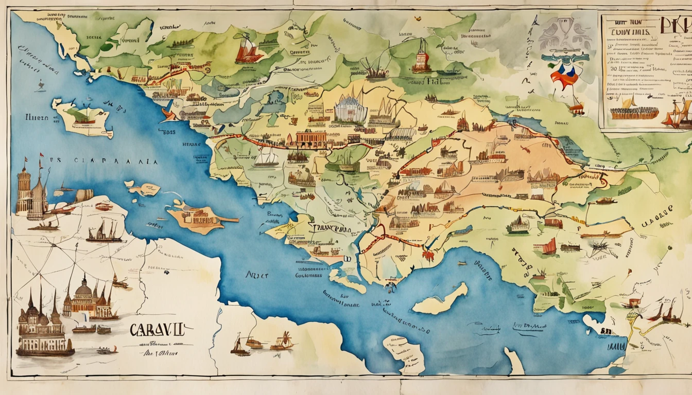 Poster in the style of the 1930s，Map with Caesar's empire, Close-up depicts the Trans-Amur Republic