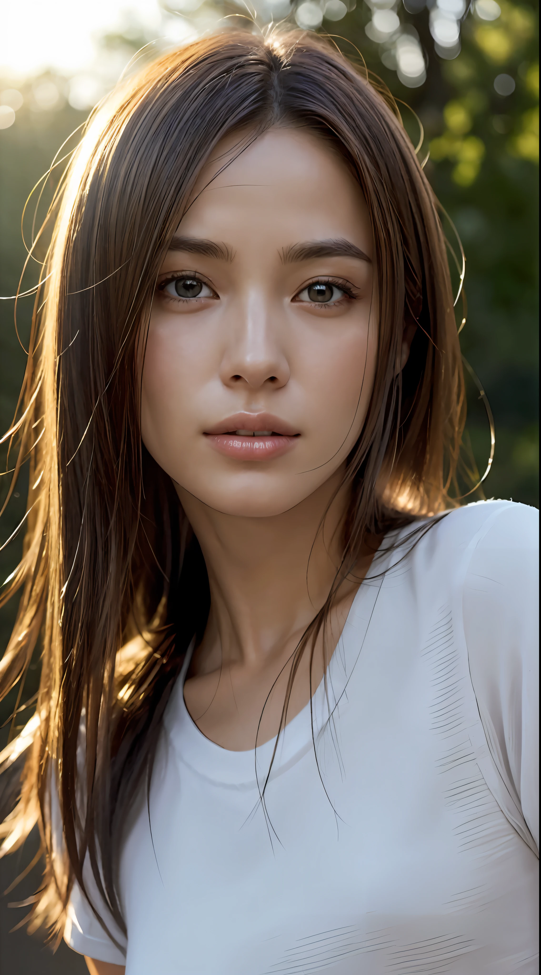 dressed, (photo realistic:1.4), (hyper realistic:1.4), (realistic:1.3), (smoother lighting:1.05), (increase cinematic lighting quality:0.9), 32K, 1girl,20yo girl, realistic lighting, backlighting, light on face, ray trace, (brightening light:1.2), (Increase quality:1.4), (best quality real texture skin:1.4), finely detailed eyes, finely detailed face, finely quality eyes, (tired and sleepy and satisfied:0.0), face closeup, t-shirts, (Increase body line mood:1.1), (Increase skin texture beauty:1.1)