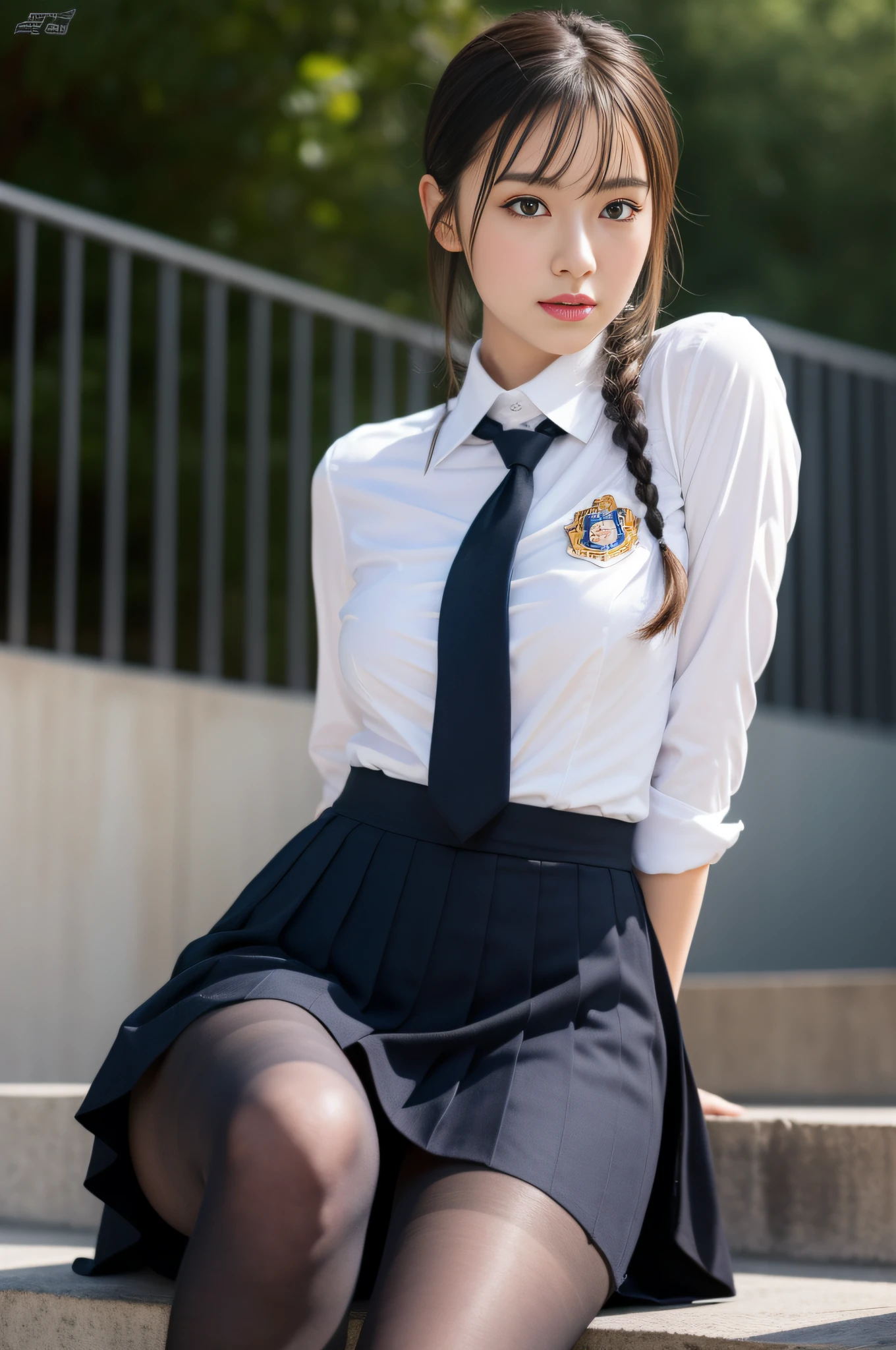 beautiful meticulous girl, very detailed eyes and face, beautiful detailed eyes, ridiculous, incredibly ridiculous, huge file size, super detailed, high resolution, very detailed, best quality, masterpiece, kemomimi, ((Japanese girls' high school uniform)), illustration, very detailed, CG, unity, 8k wallpaper, amazing, fine details, masterpiece, best quality, very detailed CG uniform 8k wallpaper, face light, movie lighting, 1girl,  years, (without panties) ), (((dynamic pose))), (camel toe), (half), (pantyhose), (bent knee and leg sitting))