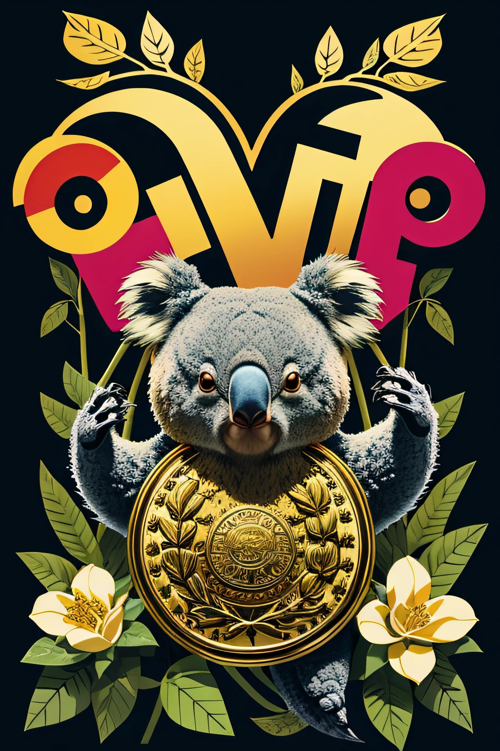 koala、I don't need people、Mexican decoration、syrup、
(Vector Flat)、gold、brack、
masterpiece、超A high resolution、hightquality