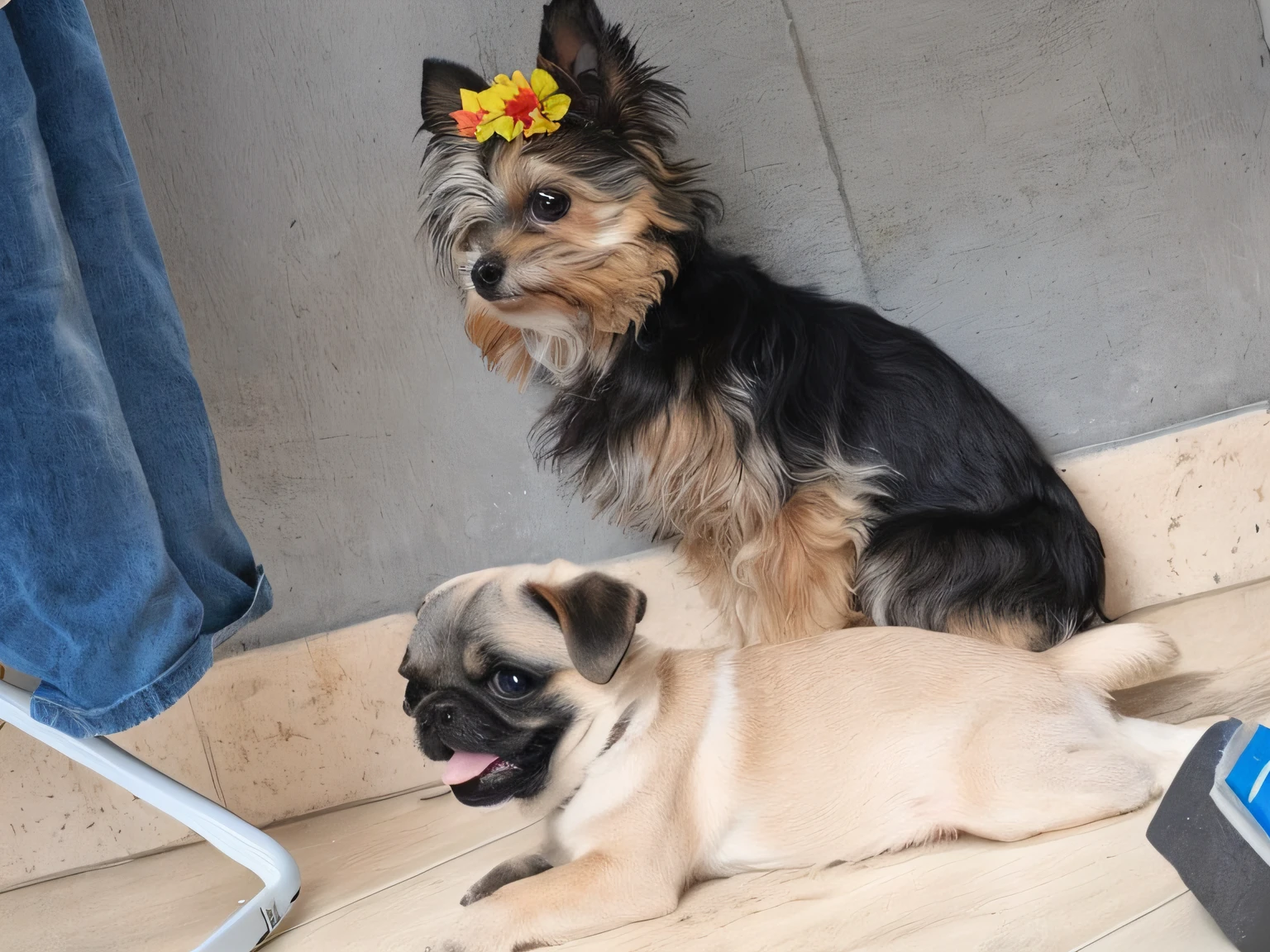 There are two small dogs sitting on the floor next to each other, Directed by: Ivan Ranger, Two dogs, Directed by: Judith Gutierrez, aw, both smiling for the camera, Directed by: Luis Miranda, Directed by: Nandor Soldier, masculino e feminino, 📷 Mungojerrie e Rumpleteazer, Directed by: Felipe Seade, muito muito muito muito bonito!!