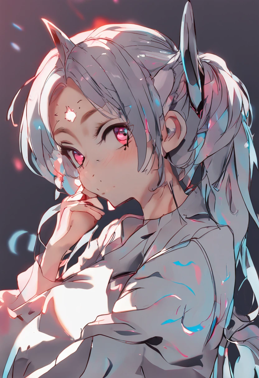 black hair, hair bobbles, wince, longeyelashes, solid circle eyes, fake animal ears, light smile, ear blush, fang, Surrealism, drop shadow, anaglyph, stereogram, tachi-e, pov, atmospheric perspective, chiaroscuro, cinematic lighting, sparkle, optical illusion, stereogram, 8k, super detail, ccurate, best quality, 16k, 8k