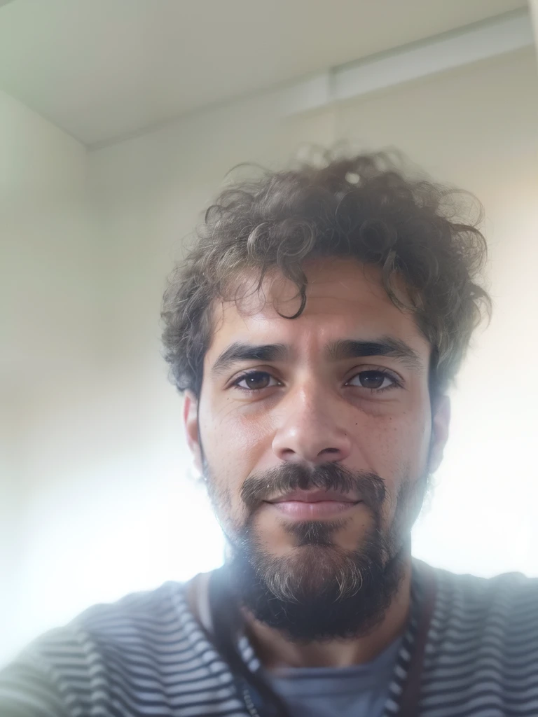 arafed mixed race man with a beard and a striped shirt taking a selfie, 4 0 years old man, very very low quality picture, 8k selfie photograph, without beard and mustache, selfie photo, (38 years old), a photo of a disheveled man, selfie of a man, 3 , with a small beard, 38 years old