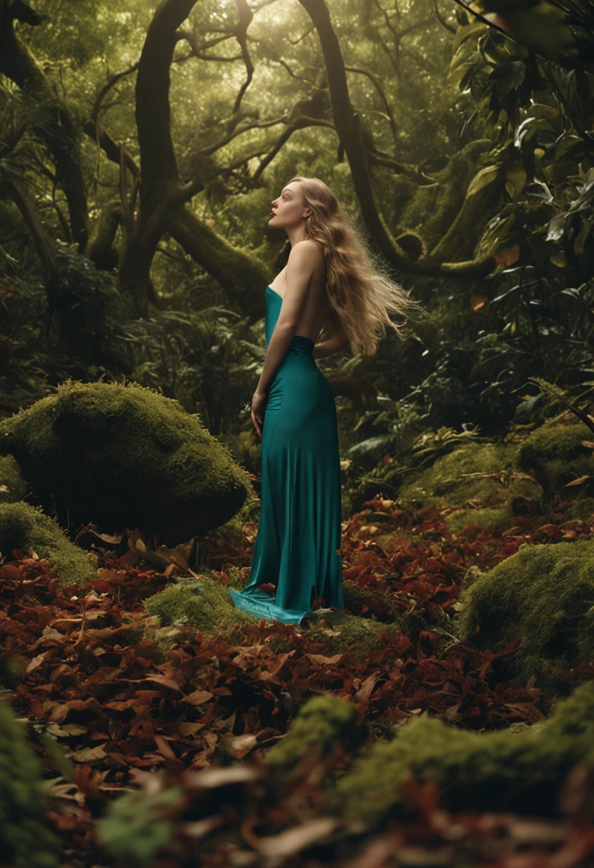 Young and beautiful woman, blondes Haar, that falls gently on the shoulders in waves, average height, athletic body, big green eyes, helle Haut, Im Badeanzug von hinten fotografiert, syd, Die Umgebung wird von Lichtern mit warmen und angenehmen Farben beleuchtet, make their hair shine, Ihr Antlitz ist von Natur aus heiter, 8K-Textur, sehr detailliert, Realistisch, Weiches Kinolicht, HDR, Scharfer Fokus, Meisterwerk, fotoRealistisch, Photography Award - Gewinner der Canon EOS R5, 35 mm