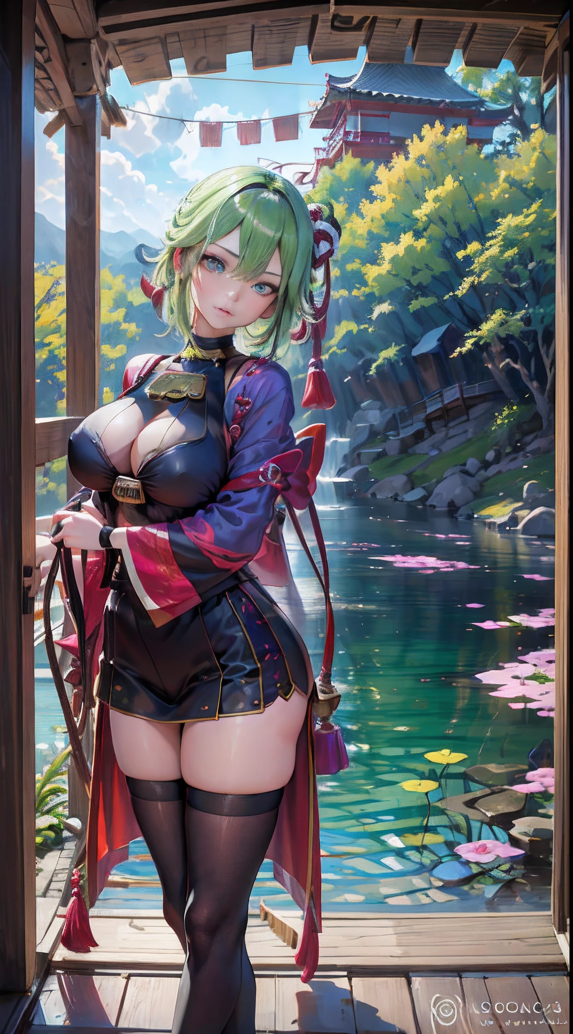 (NSTDA.:1.2), (10, beste-Qualit, master-piece: 1.4), ultra-high resolution, (lifelike, photorealistic portrait: 1.48), 30 years old, A Beautiful Girl, Tall, gigantic breasts, Famous Japanese actors, Blue Eyes, Head tilt, cowboy shot, viewer look., Disgusted eyes, Sliced thinly., Beautiful lake, Zeiss 150mm F/ 2.8 Hasselblad, In Japanese shrines, Whole body, foot, Ultra-Wide Angle