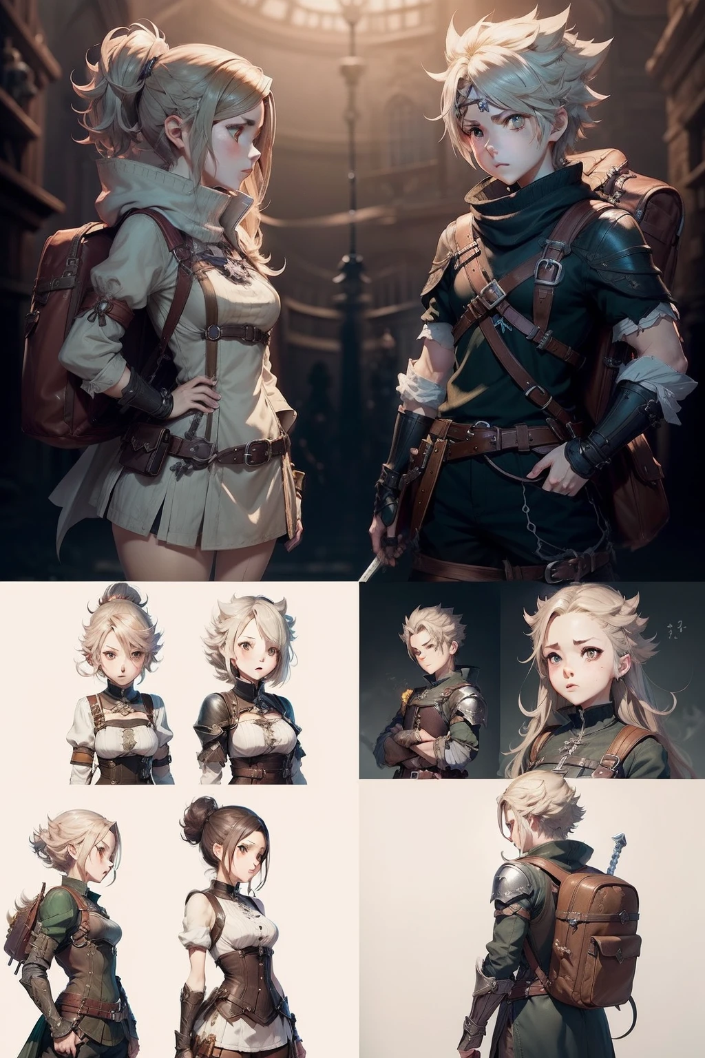 Anime character with backpack and sword in hand, octopath traveller style, from bravely default ii, boris valejo. octopath traveler, haibane renmei, jrpg character art, Octopus Voyager, Female protagonist 👀 :8, ( ( character concept art ) ), final fantasy tactics character, natalie from epic battle fantasy, Official Character Art