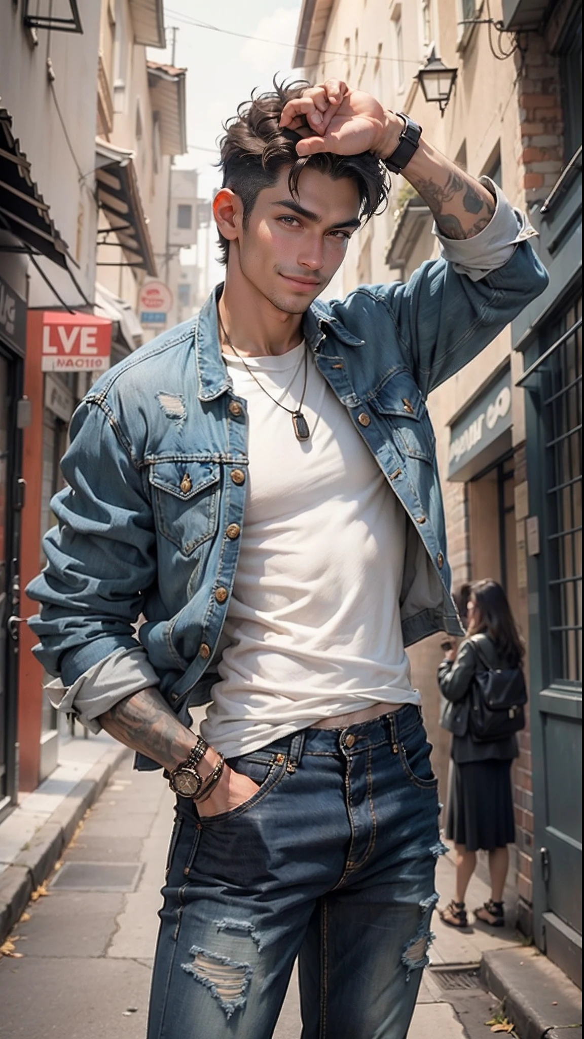 Gabriel has medium-toned skin with a natural tan that hints at his passion for the outdoors. His brown eyes are expressive and convey enthusiasm when he talks about movies. Her smile is warm and welcoming, which helps create an instant connection with her audience. It has a casual yet sophisticated style. He often wears comfortable button-down shirts and well-fitting jeans, reflecting a balance of elegance and casualness. Gabriel likes to wear classic watches, which have become his trademark. He also often wears leather or denim jackets, adding a touch of personality to his look.