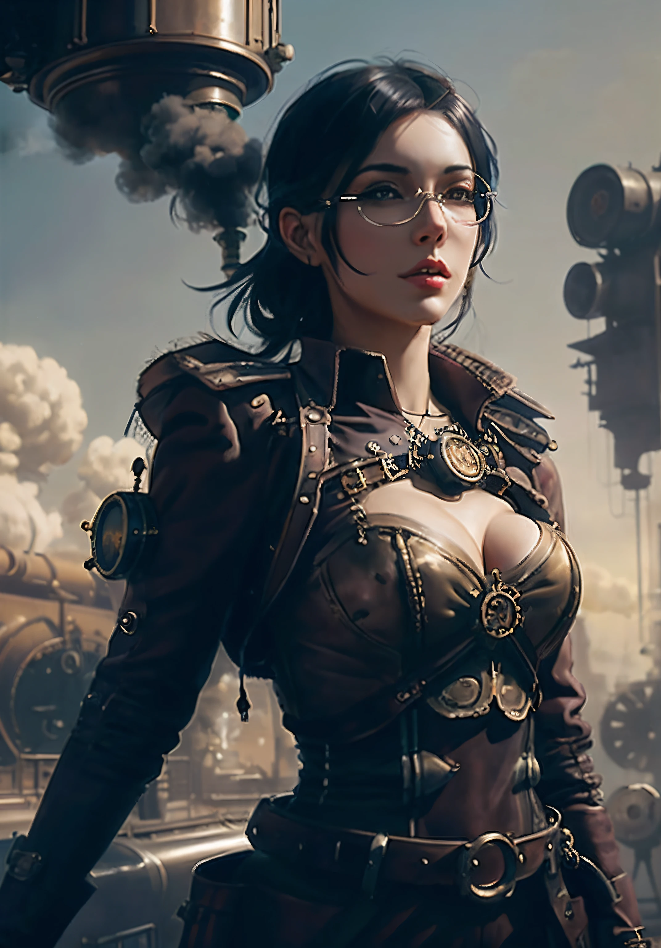 arafed woman in steam - punk outfit standing in front of a train, steampunk fantasy style, steampunk fantasy, sci-fi steampunk, a steampunk beautiful goddess, magic and steam - punk inspired, steampunk girl, wearing steampunk attire, steampunk warrior, steampunk beautiful anime woman, steampunk cyberpunk, steampunk concept art, wojtek fus, digital steampunk art, steampunk inventor girl