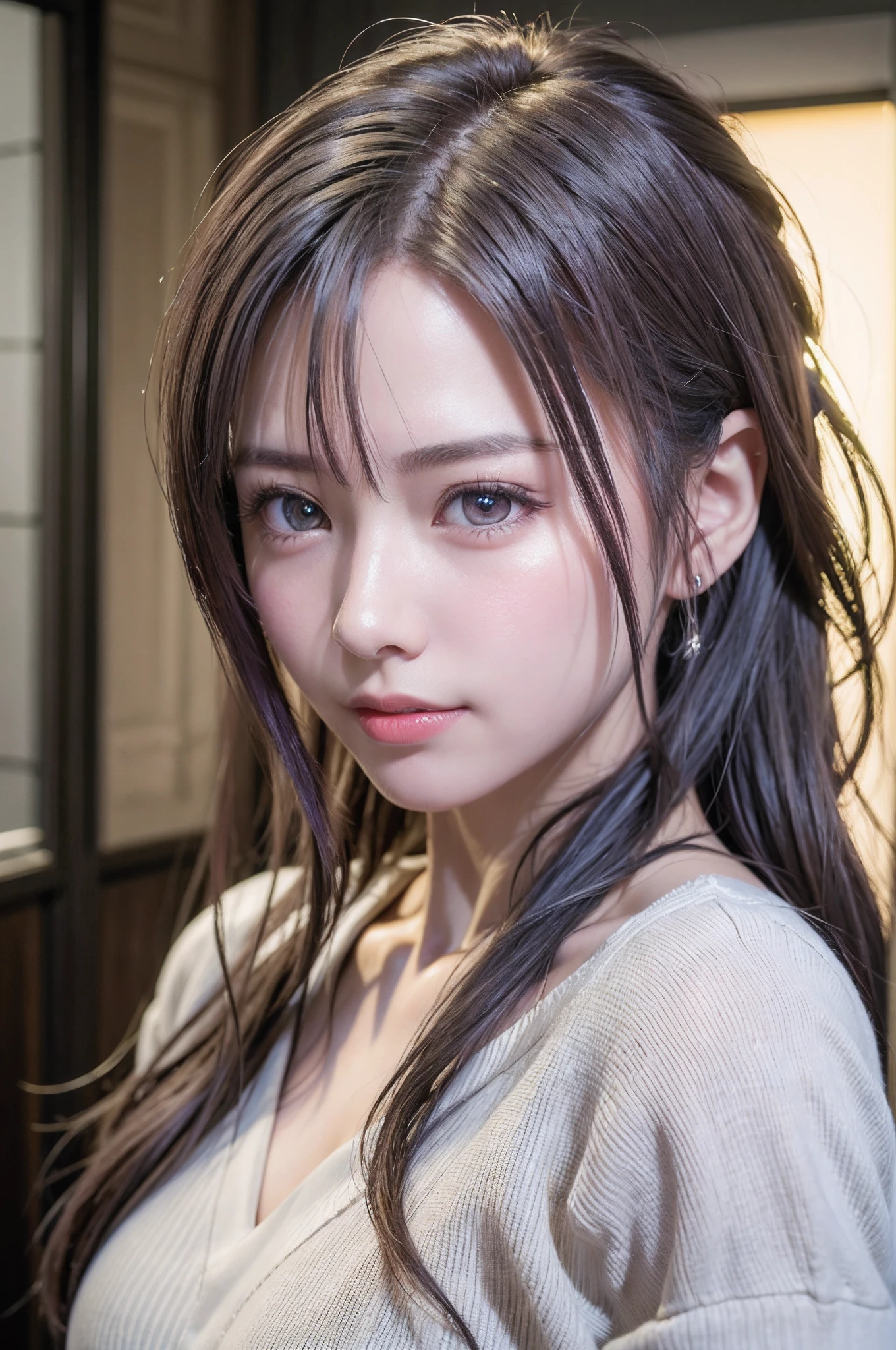 top-quality、8K Masterpiece、超A high resolution、(Photorealsitic:1.3)、Raw photo、1人、silver white hair、poneyTail、glowy skin、1 super beautiful college girl、((super realistic details))、portlate、globalillumination、Shadow、octan render、8K、ultrasharp、highly intricate detail、Realistic light、CGSoation Trends、Beautiful eyes、radiant eyes、Facing the camera、