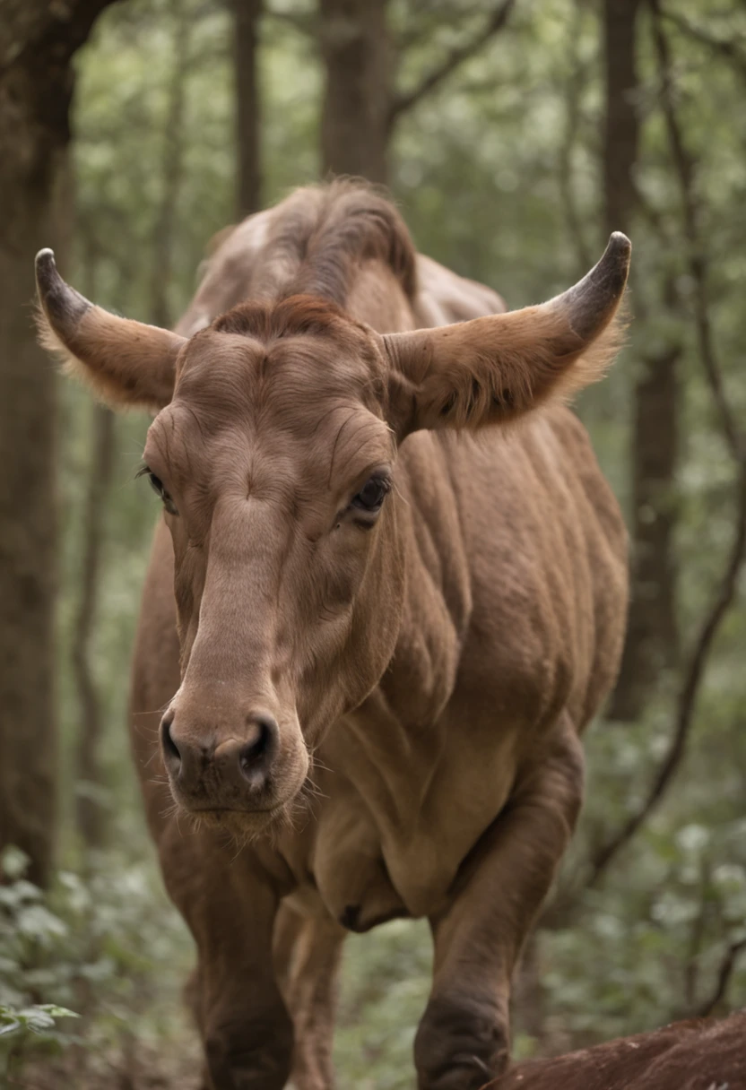uma ninfeta caucasiana nua transando com um centauro em uma floresta escura