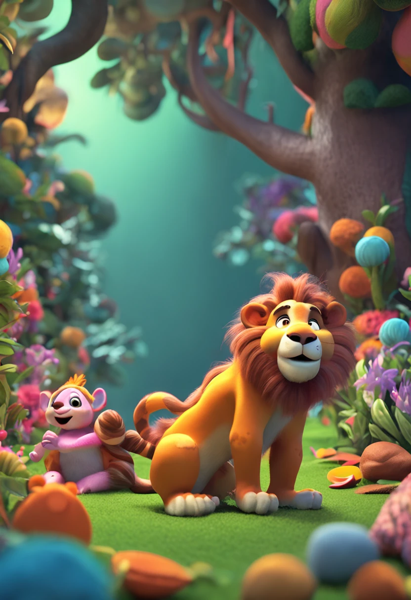 The picture of the forest and funny animals such as lion, zebra, giraffe, monkey, snake, rabbit, squirrel, with happy colors،،it Cute digital painting, stylized 3d, adorable digital art, 3d rendering, animation style rendering, cute cartoon character, stylized 3d rendering, official image, fan art, digital art rendering