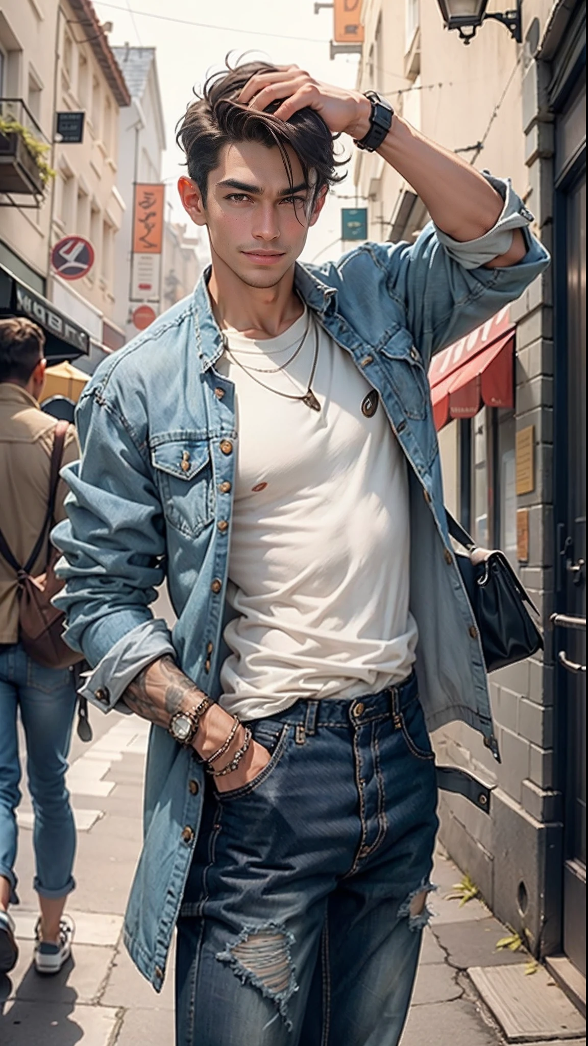 Gabriel has medium-toned skin with a natural tan that hints at his passion for the outdoors. His brown eyes are expressive and convey enthusiasm when he talks about movies. Her smile is warm and welcoming, which helps create an instant connection with her audience. It has a casual yet sophisticated style. He often wears comfortable button-down shirts and well-fitting jeans, reflecting a balance of elegance and casualness. Gabriel likes to wear classic watches, which have become his trademark. He also often wears leather or denim jackets, adding a touch of personality to his look.