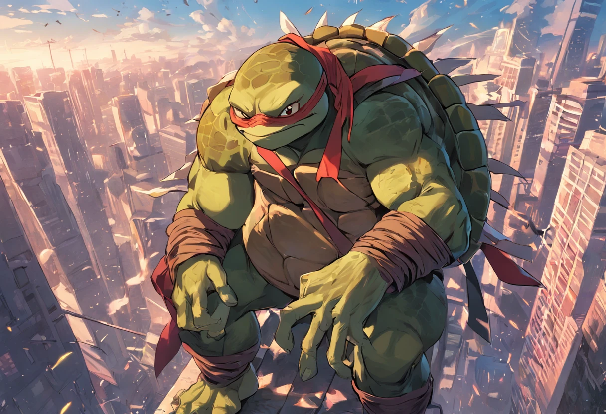 Illustration ninja turtle new movie mutant chaos on top of building