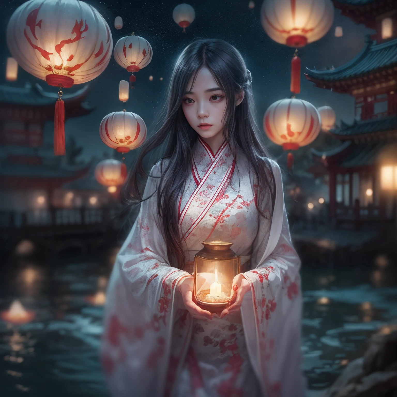 (Ancient Chinese beauty bubble hot spring bath:1.2,vapour:1.5,ssmile:1.2,Bright and moving eyes:1.2),Surreal CG rendering ancient China,Jiangnan ancient buildings and ancient towns have Yaolin wonderland。the night,the huge moon:1.5,The stars are bright,The smoke is fascinating,Maple leaves and milk leaves are trees。snow landscape。k hd