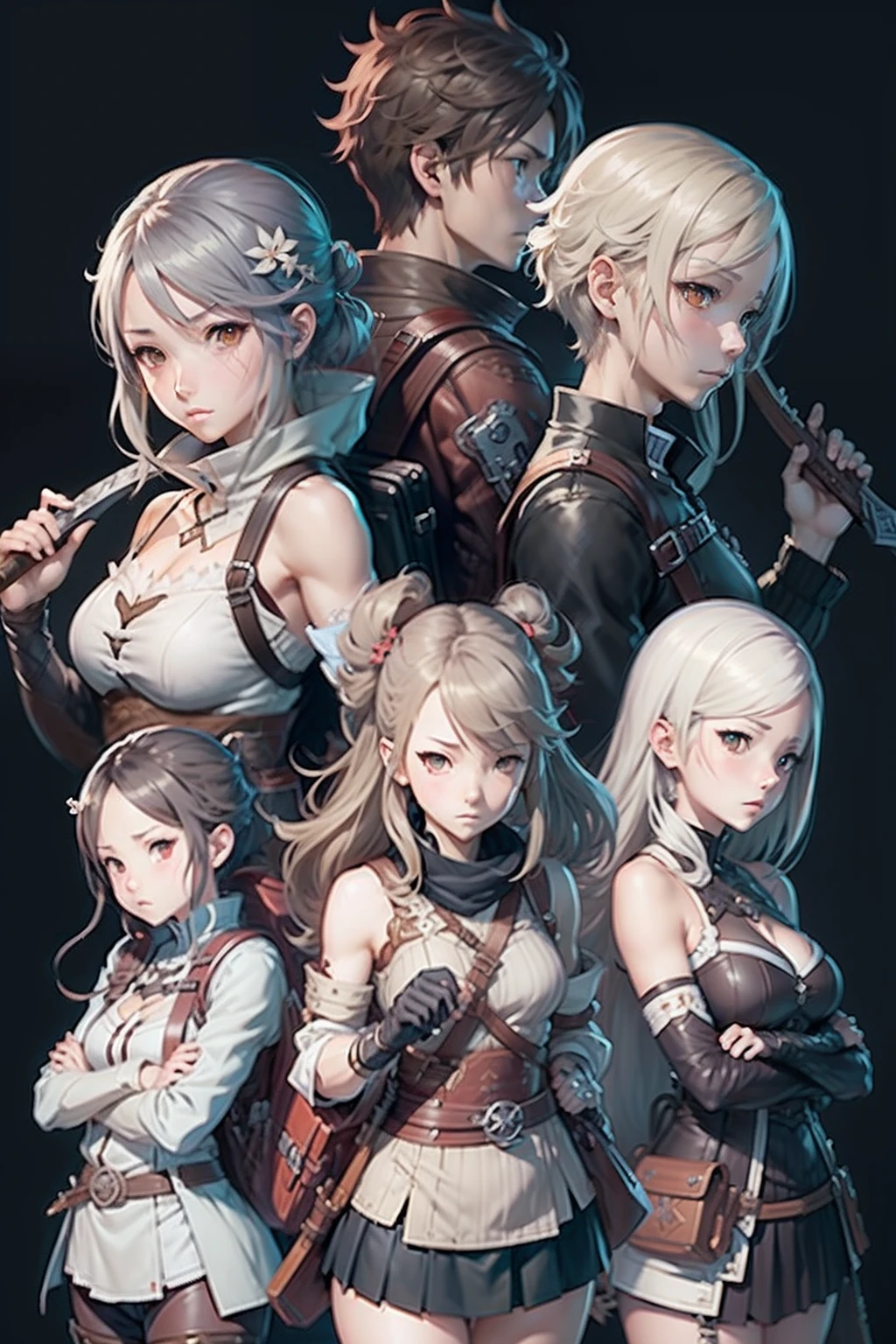 Anime character with backpack and sword in hand, concept-art:akihiko yoshida, pixiv, shin hanga, octopath traveller style, from bravely default ii, boris valejo. octopath traveler, haibane renmei, jrpg character art, Octopus Voyager, Female protagonist 👀 :8, ( ( character concept art ) )