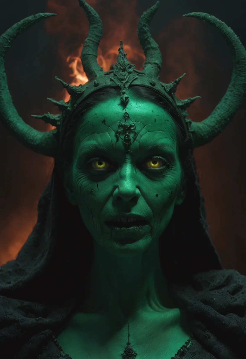The ritual of cursing the queen, The depressive side of human nature, Alberto Seveso, art stations, Dark, and a highly detailed digital painting of a group of necromancers summoning powerful undead creatures, With a green glow and mysterious symbols in the background,With the artistic style of Ztyslav Beksiński and Wayne Barlow, The image should have a clear focus, Intricate details, And became a trend on ArtStation.