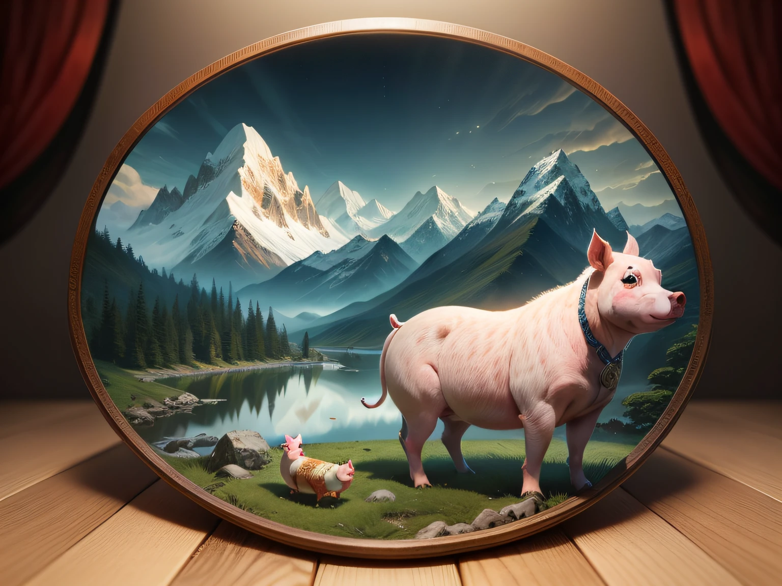 Chinese mythology and stories,Inspired by the Classic of Mountains and Seas,Close-up of a pig with chicken feet