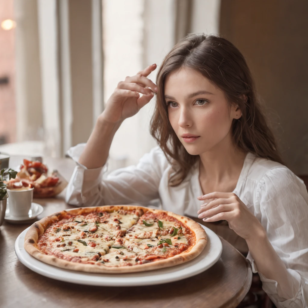 people talking around a restaurant table, with a pizza on the table, dressing soccer t-shirts
