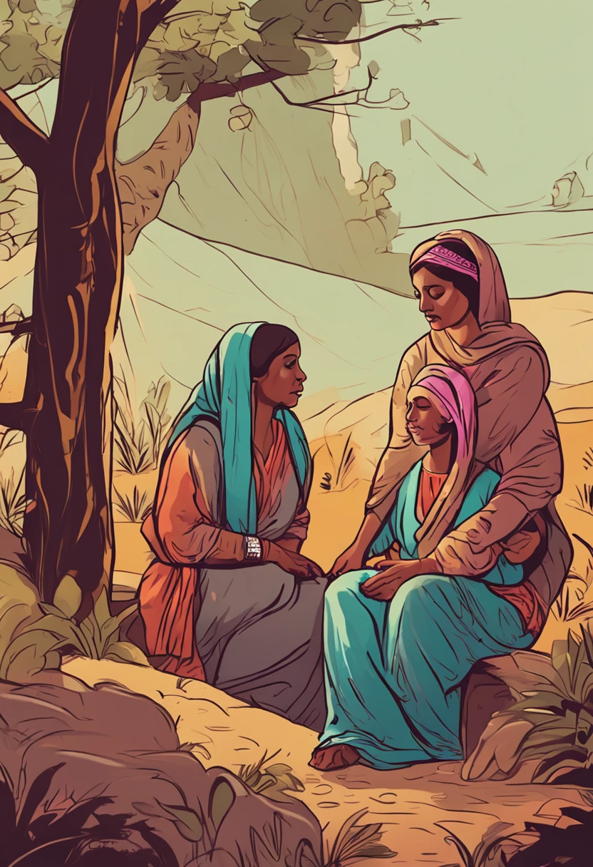 Create a picture of the biblical characters Ruth and Naomi together