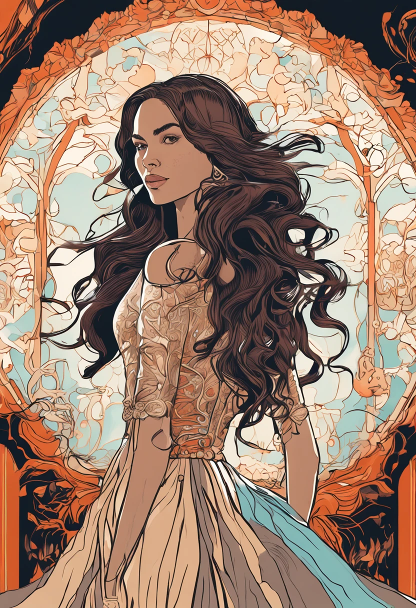 "Female figure，Enchanted expression，Elegant gesture，Meticulous garment details，Soft lighting effects，Beautifully detailed depiction，Unique style and charm，Rich emotional expression"