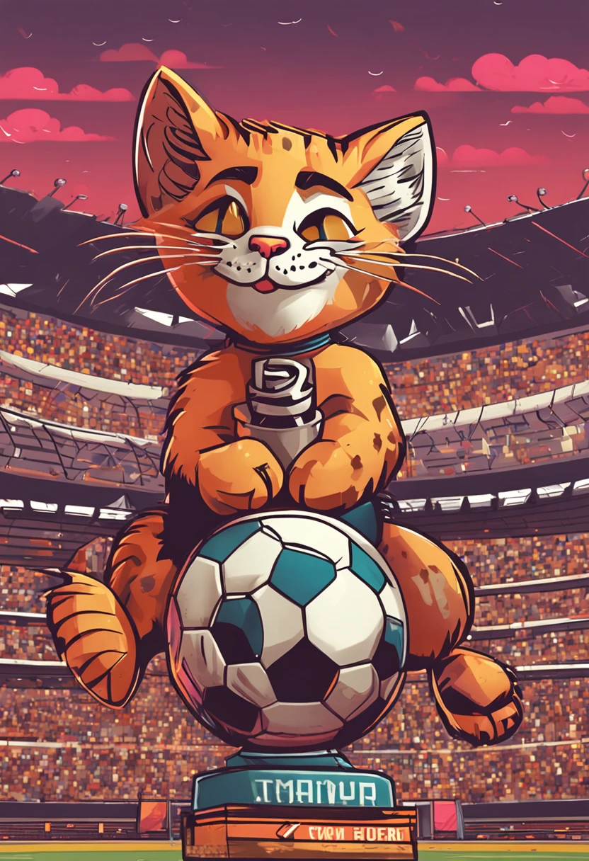 Make a cat playing soccer at the Maracanã