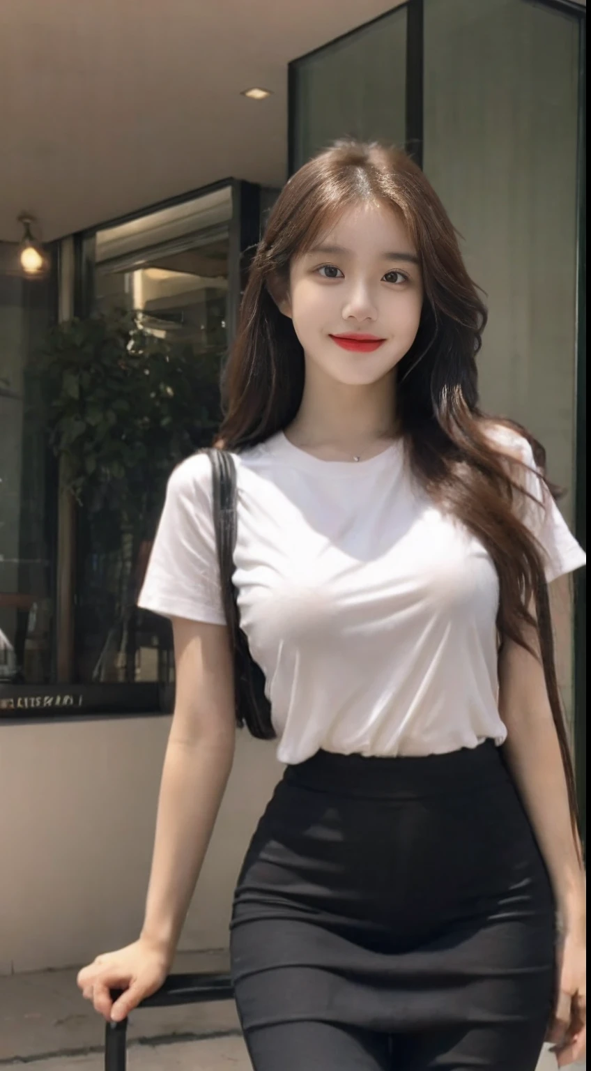 ((midynight, Acura, 8K, tmasterpiece: 1.3)), full bodyesbian, long leges, Focalors: 1.2, perfect figure beautiful woman: 1.4, Slim abs: 1.1, (dark brown hair,: 1.2 )), (Champagne skinny T-shirt, short skirt,sitting on a stool: 1.2), (city night scene, the roof: 1.3)), Highly Detailed Face and Skin Textur, detailedeyes, 二重まぶた,