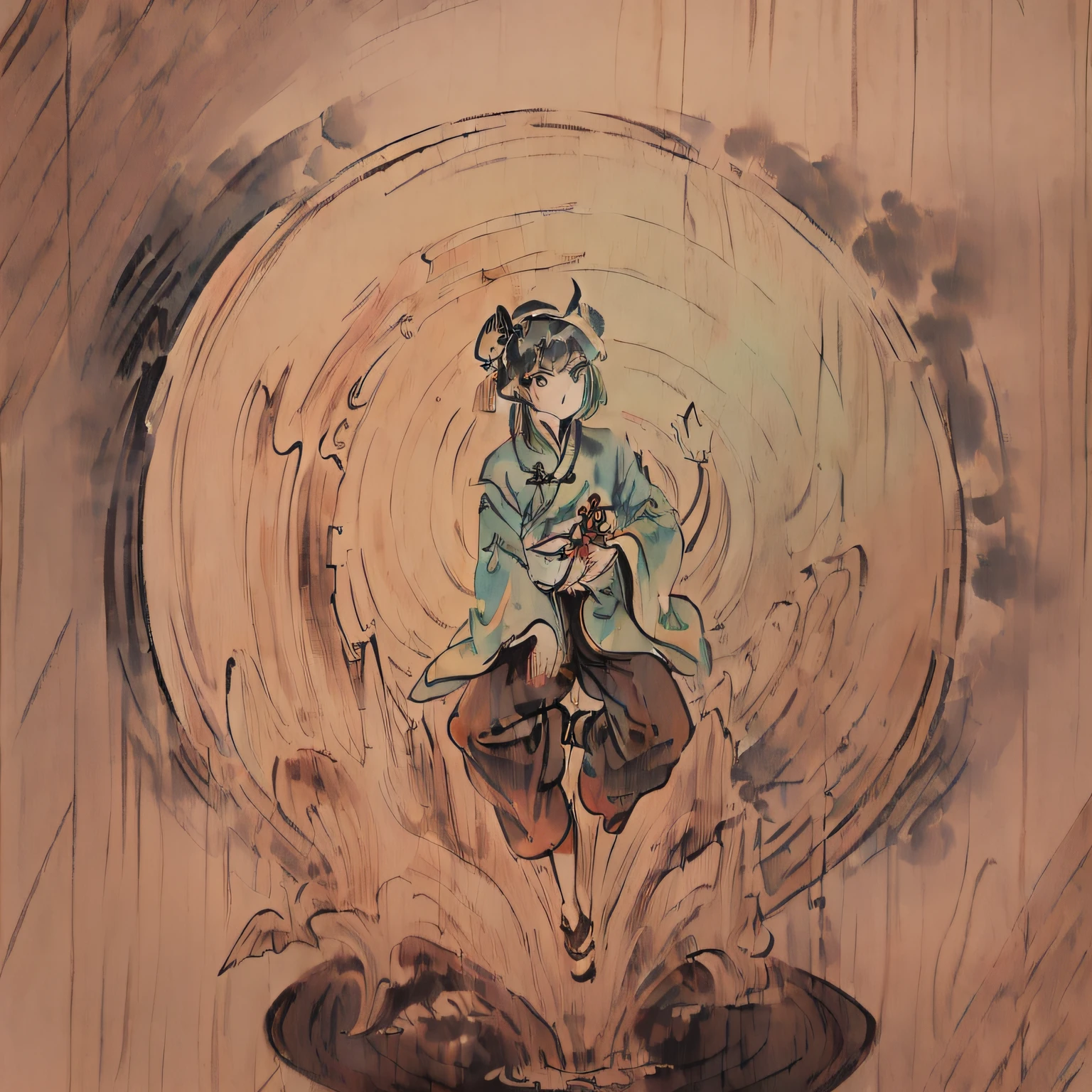 (wooden gorgeous chinese borders:1.55),(best quality,extremely detailed CG unity 8k wallpaper,ultra-detailed),(best illumination,best shadow,an extremely delicate and beautiful),(ink:1.2),(graphite:0.75),(ink wash painting:1.05),(1 girl:1.15),solo,(the character is in the center of the frame:1.1),medium full shot,hanfu,taoist robes,celestial being uniform,very long hair,(a small (black:1.25) ornament),beautiful detailed eyes,black eyes,(tai chi:1.05),(yin yang:1.05),ba gua,(the bottom of the bottle background:0.85),(girl surrounded by floating ink water flow:1.1),(swirl:0.01),studio lighting,medium breasts,(cyan cloudy:1.15),(stratocumulus_stratiformis:1.1),(cirrus spissatus:1.1),(white lotus:1.1),(detailed lines:0.85),UHD