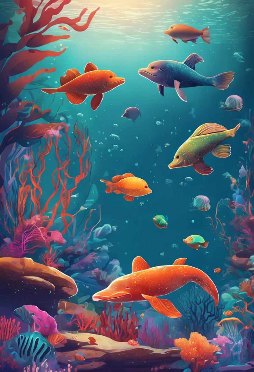A magical underwater scene with exotic sea creatures and soothing colors, symbolizing intuition and sensitivity.