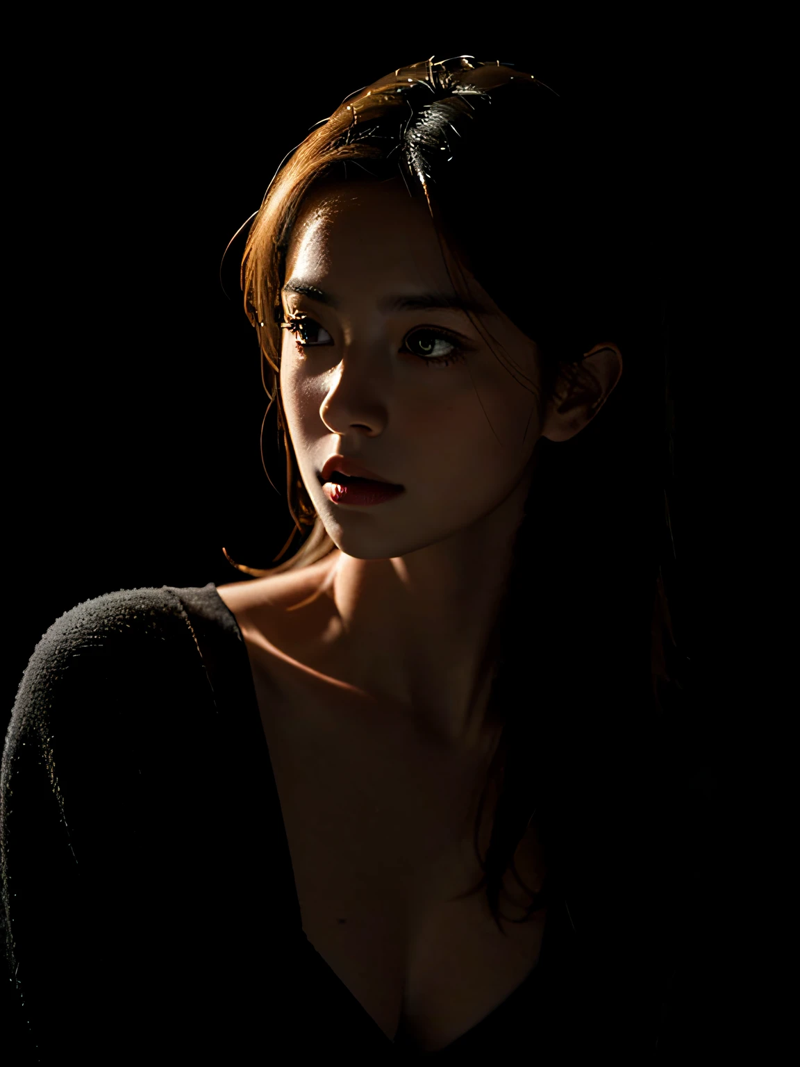 Best quality, masterpiece, ultra high res, (photorealistic:1.4), raw photo, 1girl, in the dark, deep shadow, low key, cold light