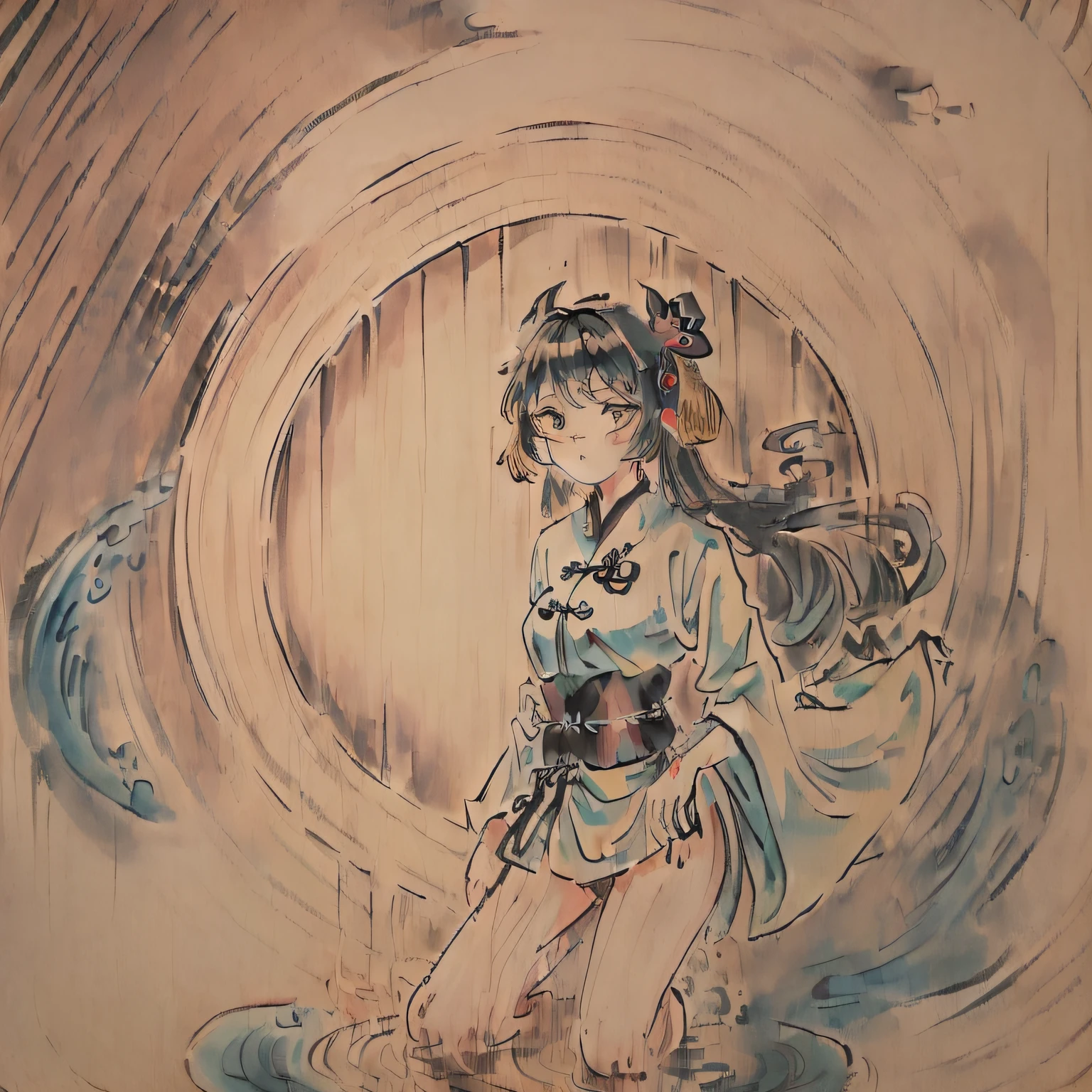 (wooden gorgeous chinese borders:1.55),(best quality,extremely detailed CG unity 8k wallpaper,ultra-detailed),(best illumination,best shadow,an extremely delicate and beautiful),(ink:1.2),(graphite:0.75),(ink wash painting:1.05),(1 girl:1.15),solo,(the character is in the center of the frame:1.1),medium full shot,hanfu,taoist robes,celestial being uniform,very long hair,(a small (black:1.25) ornament),beautiful detailed eyes,black eyes,(tai chi:1.05),(yin yang:1.05),ba gua,(the bottom of the bottle background:0.85),(girl surrounded by floating ink water flow:1.1),(swirl:0.01),studio lighting,medium breasts,(cyan cloudy:1.15),(stratocumulus_stratiformis:1.1),(cirrus spissatus:1.1),(white lotus:1.1),(detailed lines:0.85),UHD