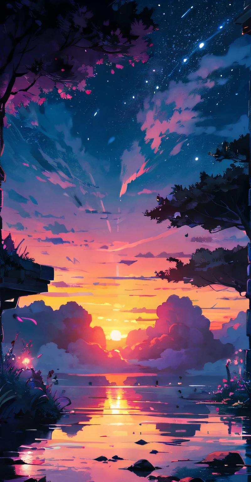 Purple clouds,meteors,the sunset,spectacular