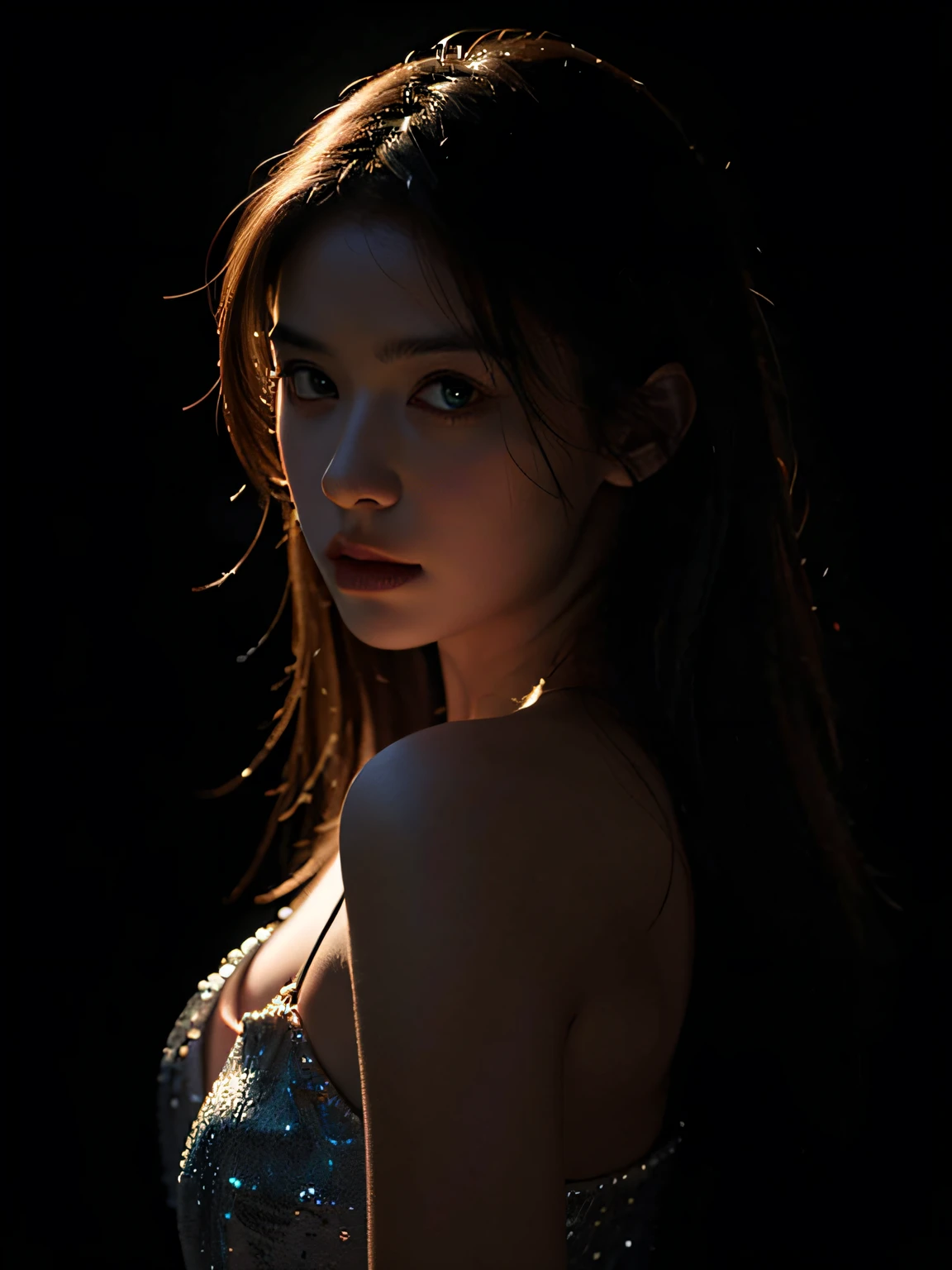 Best quality, masterpiece, ultra high res, (photorealistic:1.4), raw photo, 1girl, in the dark, deep shadow, low key, cold light