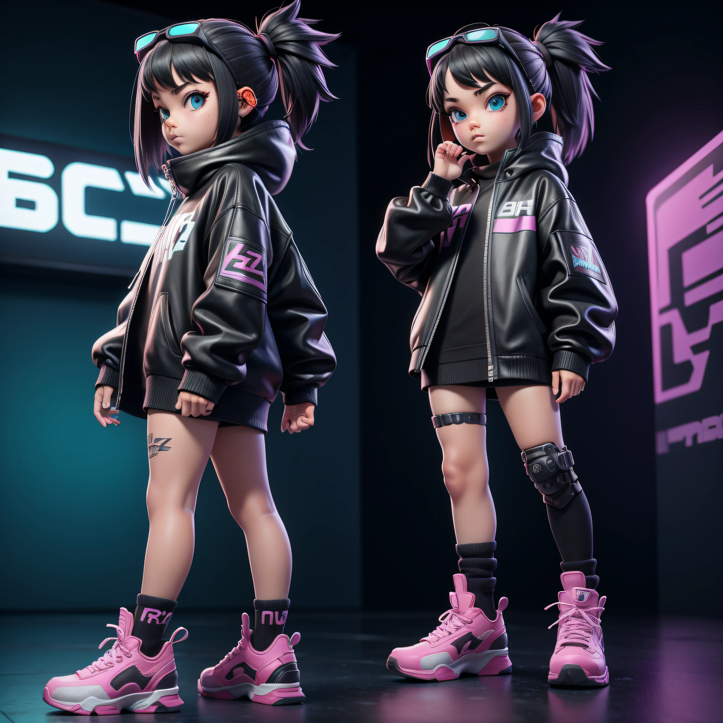 Skateboarding themed  girl cyberpunk style 3D