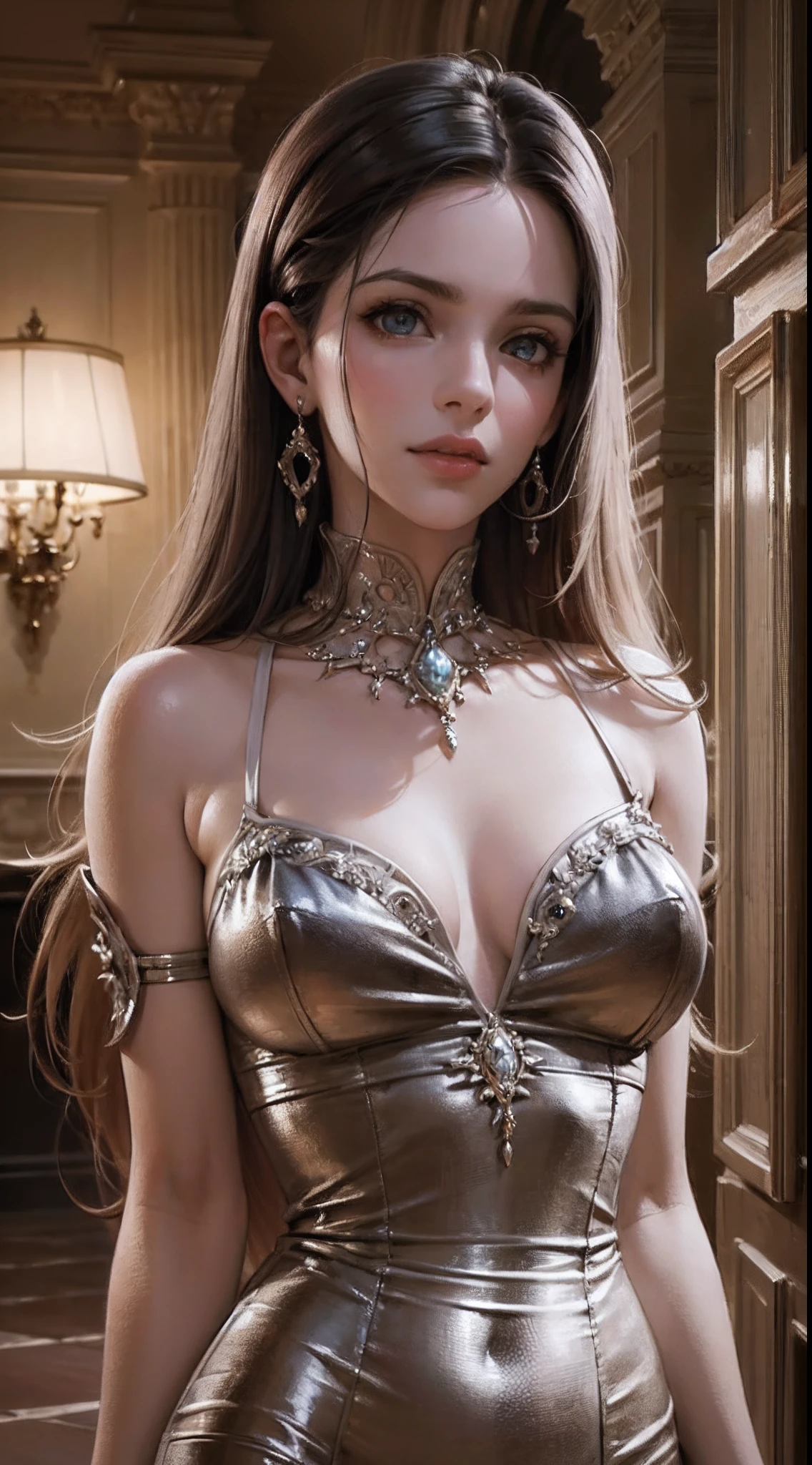 retrato de corpo inteiro, semi , (master part), best quality, olhos expressivos, rosto perfeito, (Beautiful woman), (roupas esparsas), Landscape, altamente detalhado, Detalhe extremo, realistic lighting, lacuna na coxa, delineador, Sardas, Renascimento