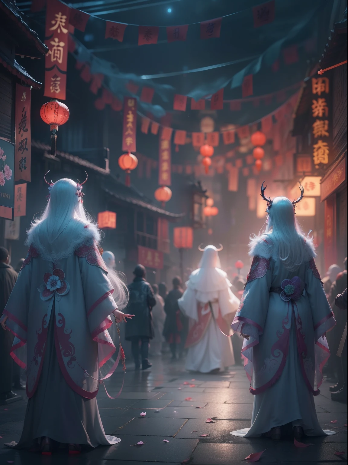 Masterpiece, otherworldly beauty, Surreal, Chinese Ghost Festival,Middle Metaverse,The mysterious aura of ghosts, 8K high resolution, smooth, Sharp focus, illustration, 64k, Ultra detailed, ultra-precise detail, bokeh lighting, Intricate, Epic