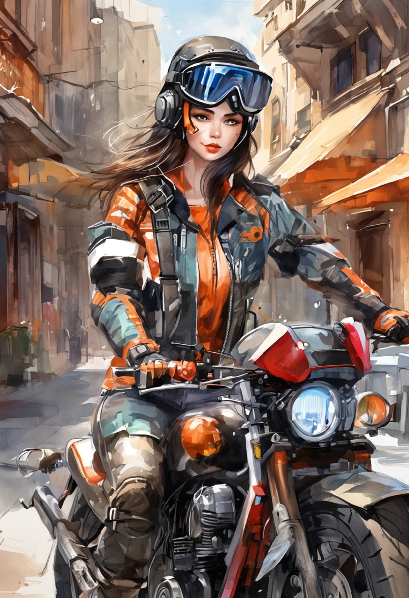 「((top-quality)), ((Best Retail)), (High level of detail: 1.3),。.。.。.3D、Beautiful fece(cyber punk perssonage: 1.3)Hacker woman、Female spy、riding a motorcycle