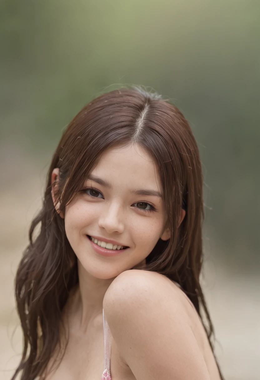 (One Girl）、American Girl, Loire, Akame,, The long-haired, wearing bikini, smiling, Face wet with sperm