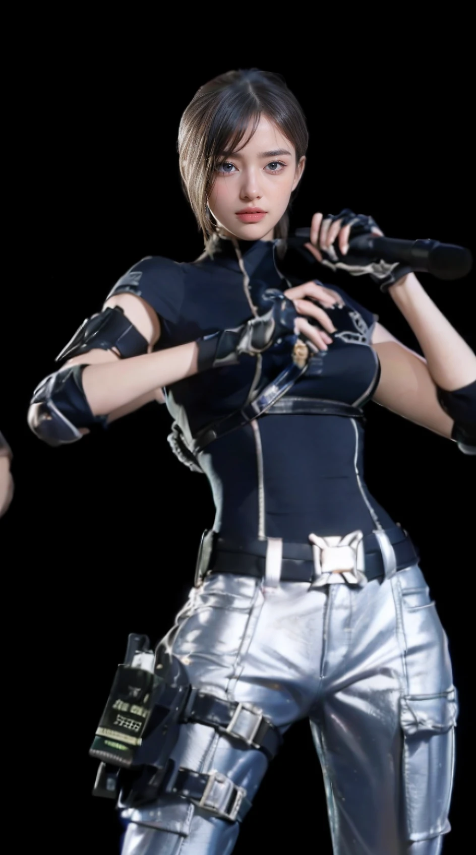 (4K),(k hd)(hyper realisitc:1.4),(Real people:1.3),(Real clothes:1.4)((best qualtiy,8K,tmasterpiece:1.3))),Clear focus:1.2,(Beautiful Women in Perfect Figure:1.4),Slender abs:1.2,1.5,Highly Detailed Face and Skin Textur,Detailed eyes,二重まぶた,long whitr hair,(beautidful eyes:1.3),(Both eyes are the same size:1.4),(Black sunglasses:1.4)