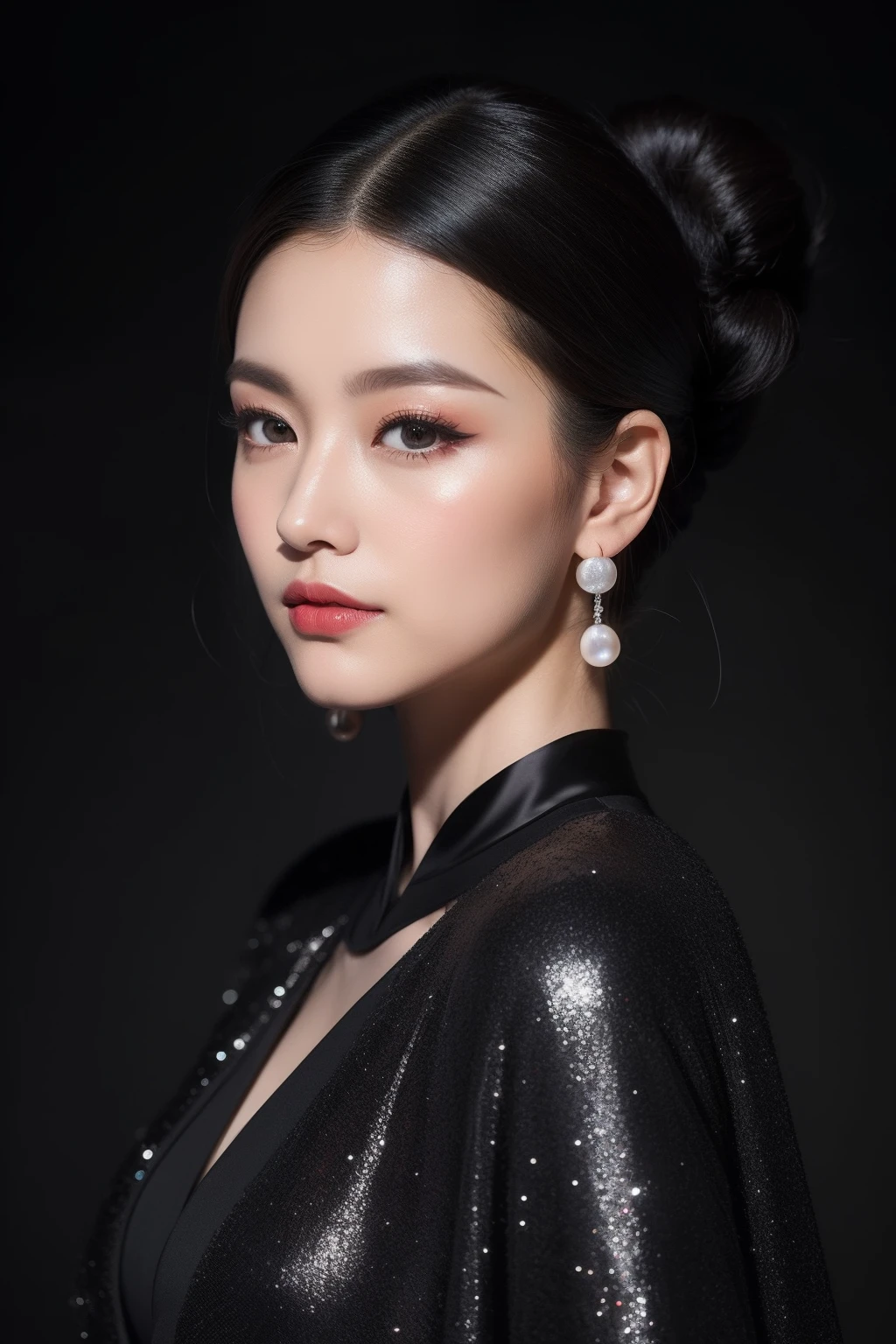 (8k,Best Picture Quality,A high resolution,full bodyesbian,动态照明,Faraway view)Noble princess costume on a black volcano,Appearance, makeup, clothing needs to show a unique and mysterious temperament。Here are some hints and details,Help you create this image:
1. appearance:
- Pale skin:Her skin takes on a pale grayish hue similar to that of volcanic rock,Looks transparent and smooth。
- Eyes like stars:Her eyes were like the deep night sky,The black pupils seemed to be able to devour all light。
- High bun:She coiled her thick, dark hair high,Paired with delicate hair accessories,It's like a black gemstone set on top of your head。
2. Makeup:
- Smoky eye makeup:Her eye makeup features a deep charcoal gray and shiny silver tone,The eyes reveal mystery and coldness。
- Red lips:Her lips were bright as blood,Apply a layer of dark red lipstick,Highlight her nobility and majesty。
3. clothes:
- Gorgeous dresses:She wore a black silk dress,It was like black waves undulating on her,Embellished with precious stones and pearls,shimmering with an enigmatic twinkle。
-Cloak: Her cape is made of black velvet,Inlaid with silver silk thread,Like a shooting star in the night sky,Let her be like a shining star on the black volcano。
These descriptions can help you create a sense of mystery、Noble and charming image of a princess。Remember to use adjectives and detailed descriptions to express her character and the details of her dress。
