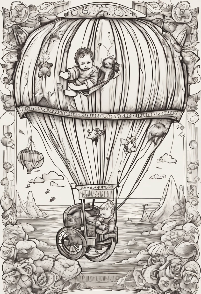 desenho para tatuagem,  02 yearsde, sitting on a scale with a balloon in hand