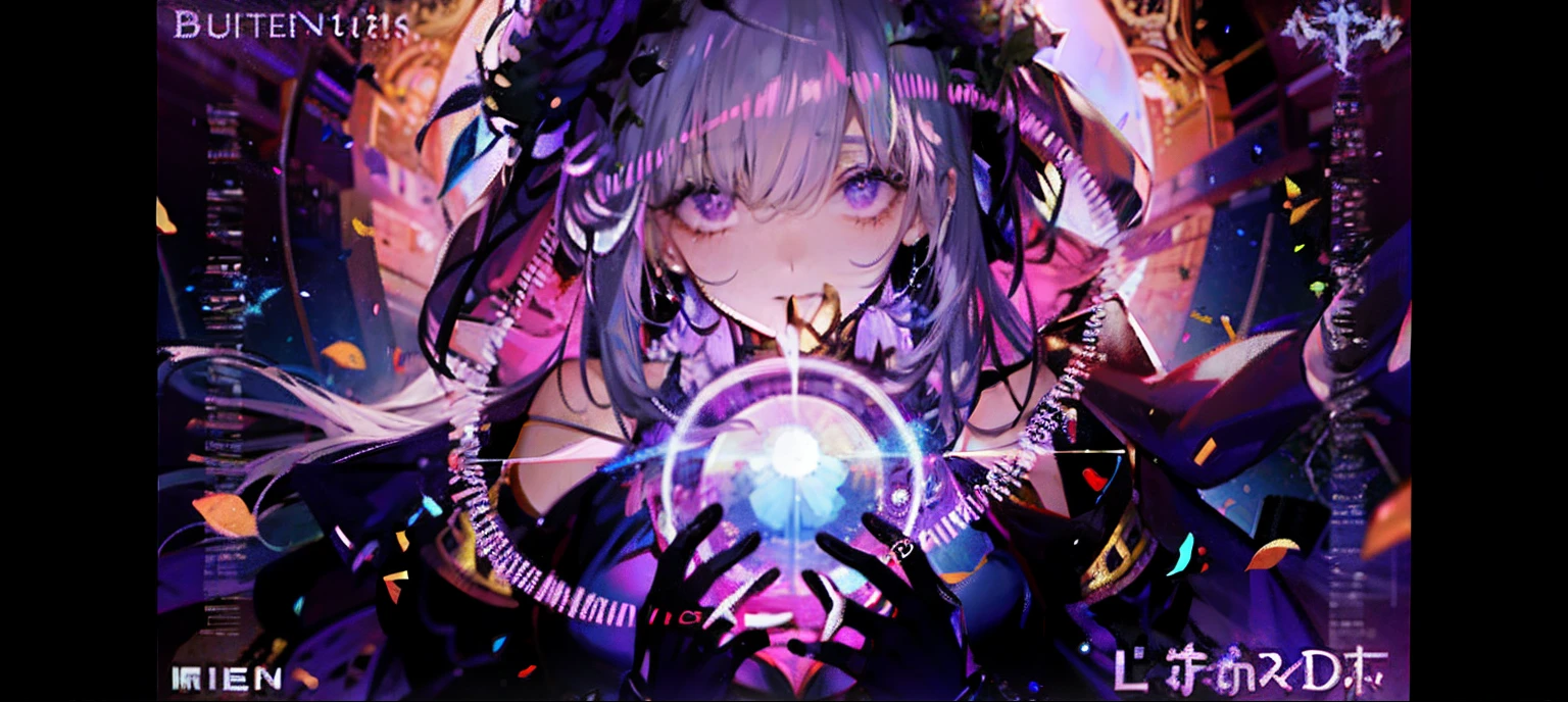 silber hair,butterflys,long whitr hair,8k wallpaper,detailedbackground,Highest high resolution,deep v big breasts,Hair over eyes,Bandeau,Church background,Purple roses,tight-fitting,themoon,stocklings