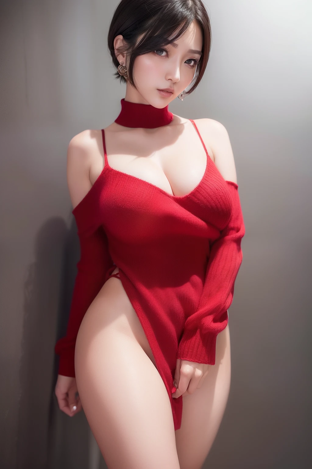 ada_re4、(is standing:1.4)、(beautiful countenance:1.5)、A dark-haired、shorth hair、Red Sweater、a belt、Black Thigh Boots、((The upper part of the body))、(reallistic:1.7)、((top-quality))、absurderes、(超A high resolution)、(Photorealsitic:1.6)、Photorealsitic、octane renderings、(hyper realisitic:1.2)、(photorealiscic face:1.2)、(8K)、(4K)、(masterpiece)、(realistic skin textures)、(illustratio、Cinematographic lighting)、(beautidful eyes:1.2)、((face perfect))))、(cute little)、(is standing)、((Look at viewers))、(dynamicposes:1.3)Resident Evil RE4、(Bio RE4)Ada Wong,Ada Wong, Large breasts, Evil smile:1.3、short cut hair:1.3,Spread your legs Sexy and bewitching big Sweaty crotch Wet crotch touched hair Wet wet crotch Wet crotch Seductive angle, Right arm and leg, Right position、Delicate, masutepiece, Beautiful detailed, colourfull, Finely detailed,Detailed lips, Intricate details, (1 woman:1.1), (a gorgeous beautiful 30 age years old sexy korean woman:1.5), (50mm Sigma f/1.4 ZEISS lens, F1.4, 1/800s, ISO 100, fotograpy:1.1), large full breasts,(Photorealistic:1.1), Solo, up looking_で_viewer, Tall lady, ,Happy smile, from a_front, earrings, slim_Legs, skinny, Thigh_the gap, Model, Lens Flare, Choker,(Bare shoulders, Red sweater and red sweater, Red sweater, Short red sweater cleavage cutout,sideboob barbosa,thighs thighs thighs thighs+See-through silhouette, Wedge Heel:1.3), Asian_ Asian_traditional_Duan,1boy, , crouching cowgirl, vaginal, POV,Large, Bare shoulders, Red sweater isolated on black background, Red Long Sweater, Red sweater on short black background, cleavage cutout,sideboob barbosa,Thighs elegant、queen, , huge-breasted(((Black_Short_hair))), (((very_short-haired_hair))), (A hyper-realistic)、(ighly detailed)、(beautifully detailed eyes)、(top-quality)、(ultra-detailliert)、(masterpiece)、(wall-paper)、(详细的脸)、Viewer's Perspective、detaileds、详细的脸、Dark、deep-shadows、lowkey、pureerosfaceace_v1、Transparent down、mekosji、long legged、big breasts thin waist、s ass、Ultra-fine makeup、Ultra-fine garment materials、O