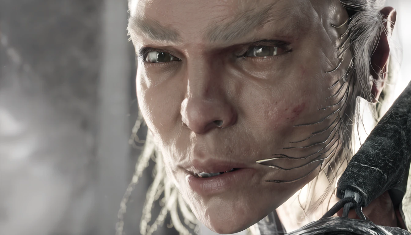 Cinematic image effects,angel and demon,Realistic skin texture,Dark style,Close-up of a face,There is half of the face in the middle, a raytraced image by Jon Coffelt, zbrush central, sōsaku hanga, face high detail, High detail face, highly detail face, Buddha, Oriental face, Detail and symmetrical face, ultradetail face, com rosto detalhado,depth of fields,high light,Real light,Ray traching,oc rendered,Hyper-realistic,best qualtiy,8K,Works of masters,