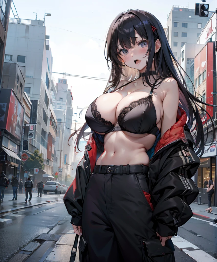 Mouth burst swallowing huge breasts,huge boob,Black bra,Breastfeeding big breasts,a person(((breasts squeezed:1.3)))。