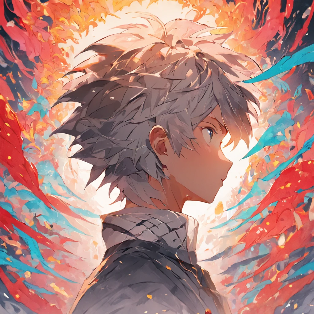 (White background:1.4),(Silhouette of a boy's head, Eyes closed, colorfull long hair, Oriental elements),(Chinese illustration:1.3,paper art:1.3, Quilted paper art:1.2),( reasonable design, Clear lines, High sharpness,Best quality, Very detailed, Masterpiece, movie light effect, 4K )