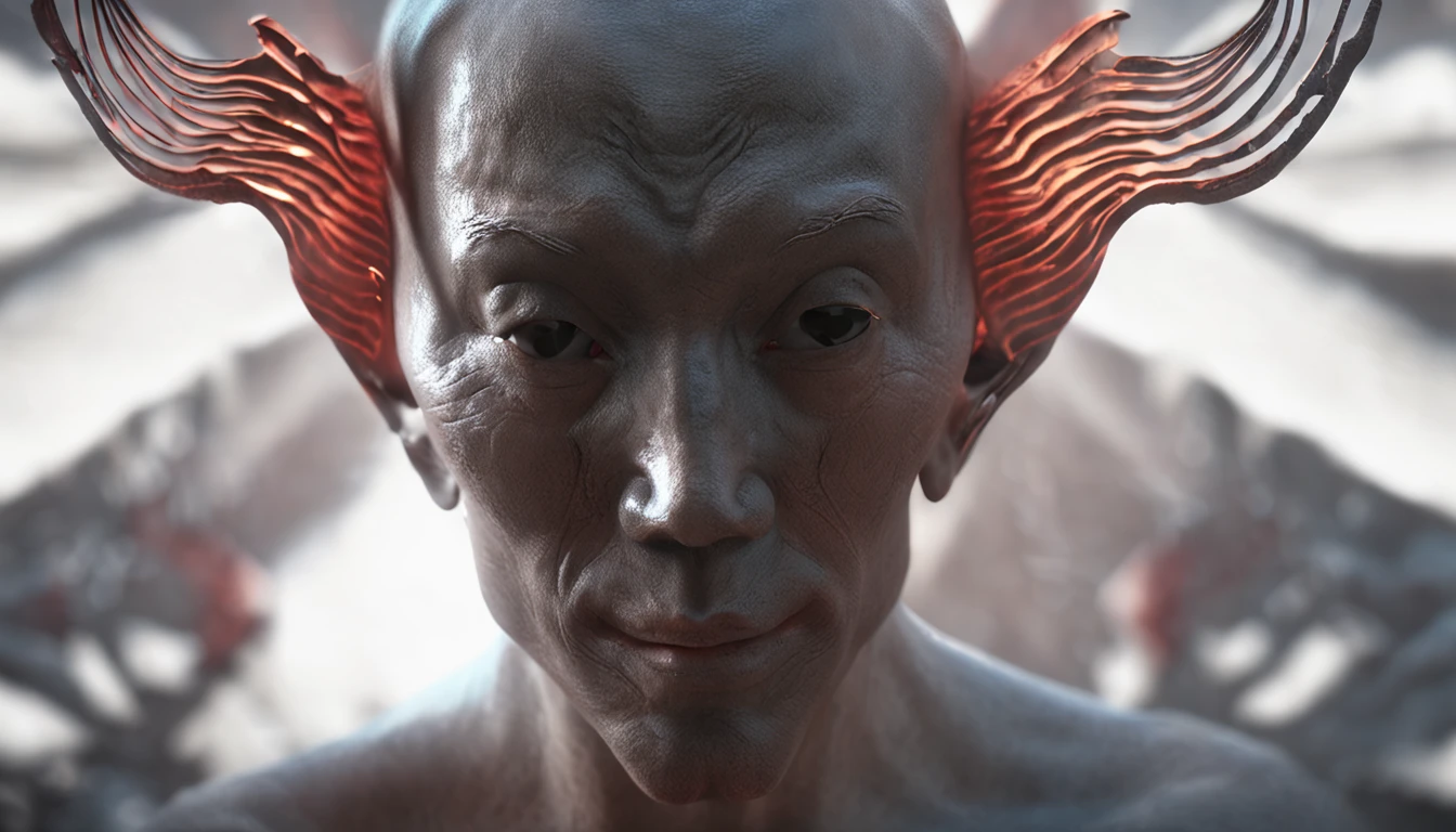 Cinematic image effects，angel and demon，Realistic skin texture，Dark style，closeup of face，There is half a face in the middle, a raytraced image by Jon Coffelt, zbrush central, sōsaku hanga, face high detail, High detail face, highly detail face, Buddha, Oriental face, Detail and symmetrical face, ultradetail face, com rosto detalhado，depth of fields，high light，Real light，Ray traching，oc rendered，Hyper-realistic，best qualtiy，8K，Works of masters，