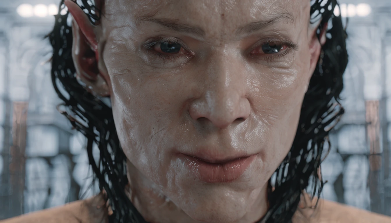 Cinematic image effects,angel and demon,Realistic skin texture,Dark style,closeup of face,There is half a face in the middle, a raytraced image by Jon Coffelt, zbrush central, sōsaku hanga, face high detail, High detail face, highly detail face, Buddha, Oriental face, Detail and symmetrical face, ultradetail face, com rosto detalhado,depth of fields,high light,Real light,Ray traching,oc rendered,Hyper-realistic,best qualtiy,8K,Works of masters,